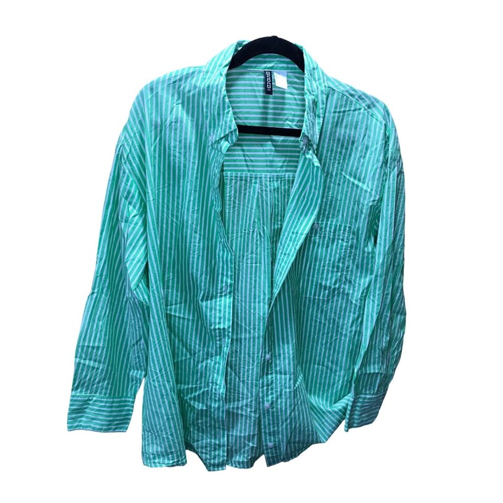 Divided Spring Green White Mens Button down Long Sleeve Shirt